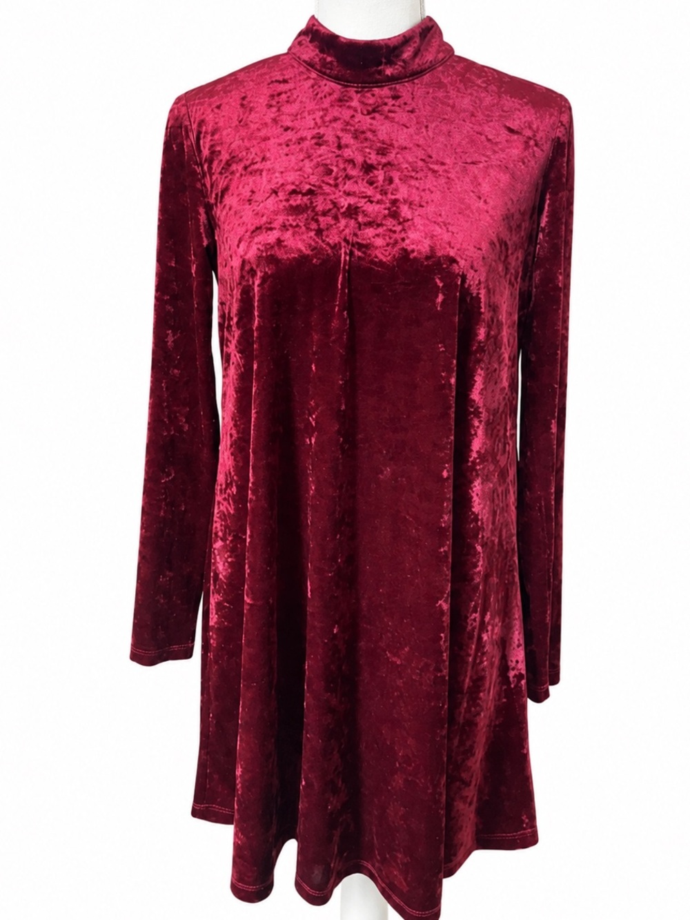 Forever 21 Burgundy Crushed Velvet Mock Neck Swing Dress Vamp Romantic Goth S